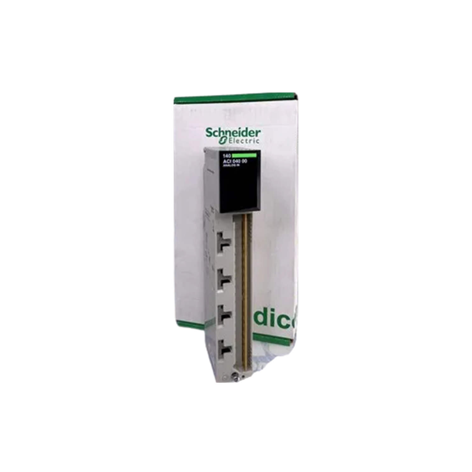 Figure 1: Front view of the Schneider 140ACI05100SC Input Module, 32 Point showing its physical design and enclosure.