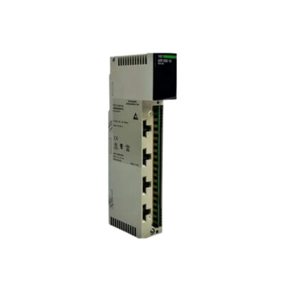 Figure 1: Front view of the Schneider 140ARI03000C RTD input module showing its physical design and enclosure.