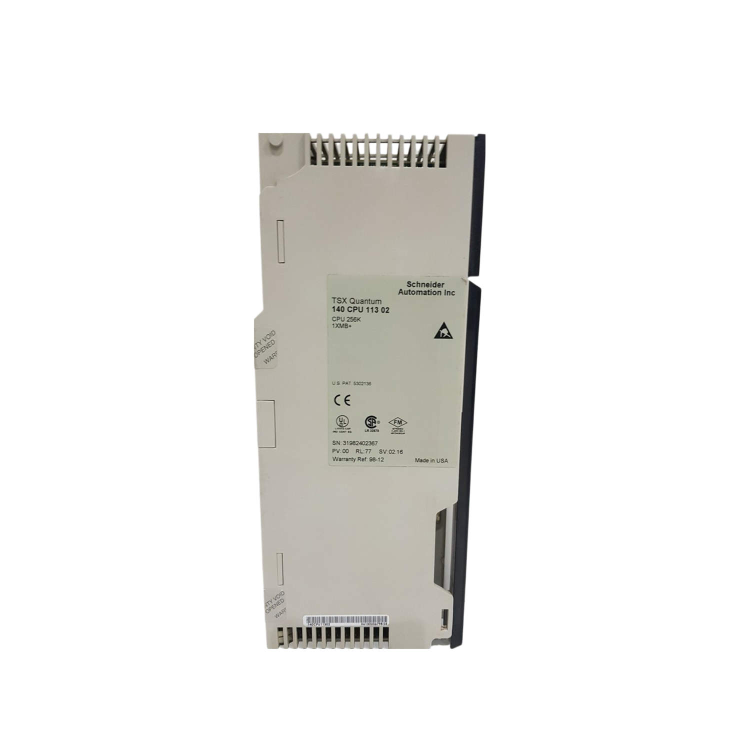 Figure 1: Front view of the Schneider 140CPU11304C CPU Module showing its physical design and enclosure.