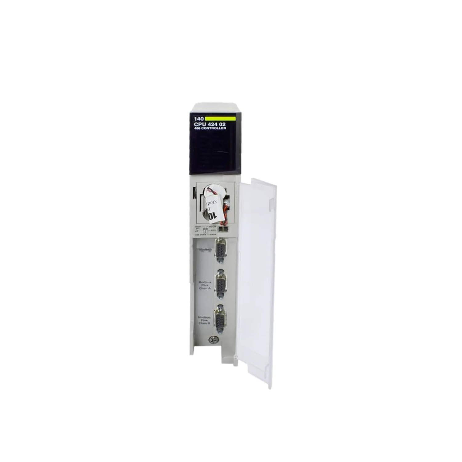 Figure 1: Front view of the Schneider 140CPU42402C CPU Module showing its physical design and enclosure.