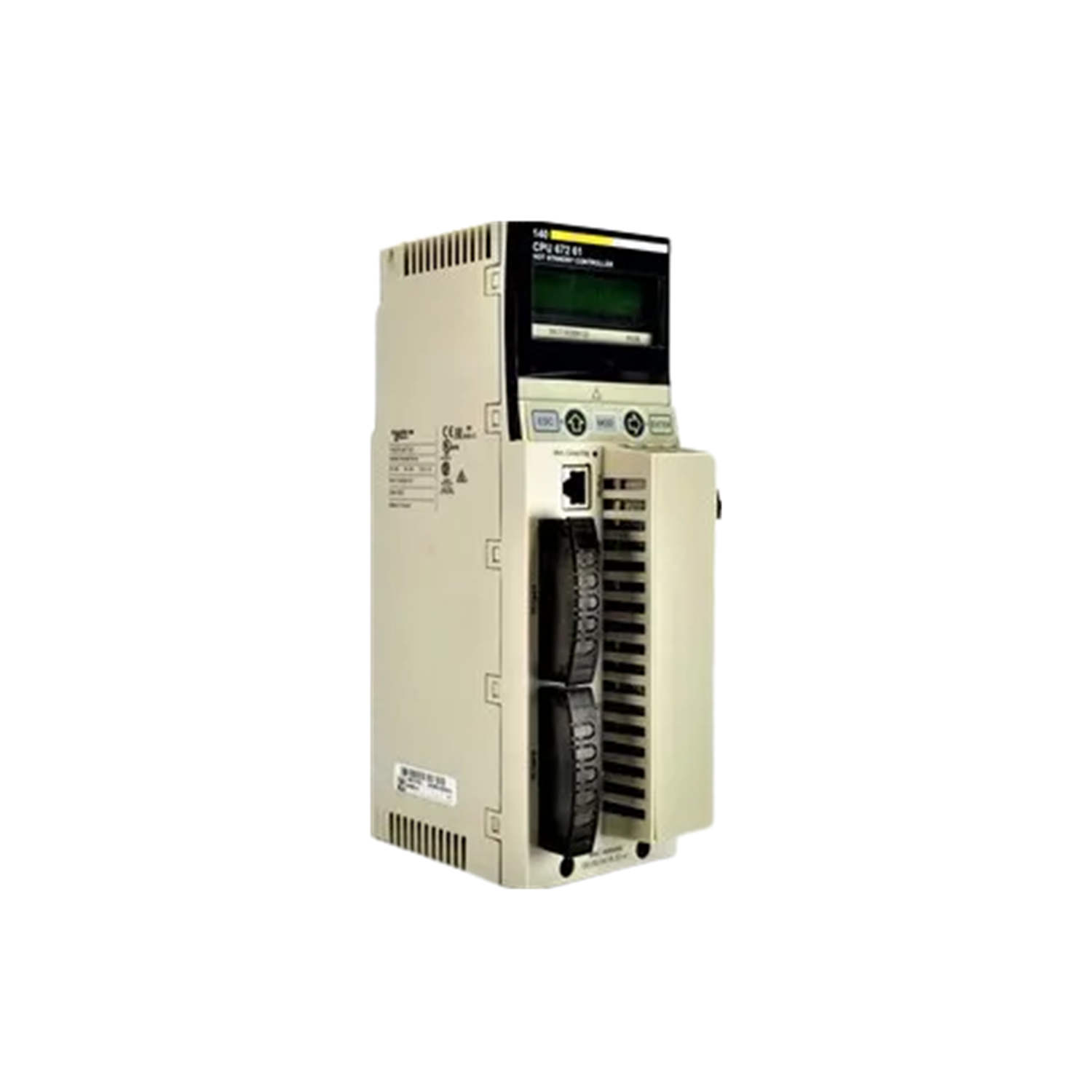 Figure 1: Front view of the Schneider 140CPU67261 Unity Processor showing its physical design and enclosure.
