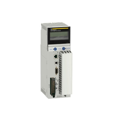 Figure 1: Front view of the Schneider 140CPU67261C Unity Hot Standby Processor showing its physical design and enclosure.