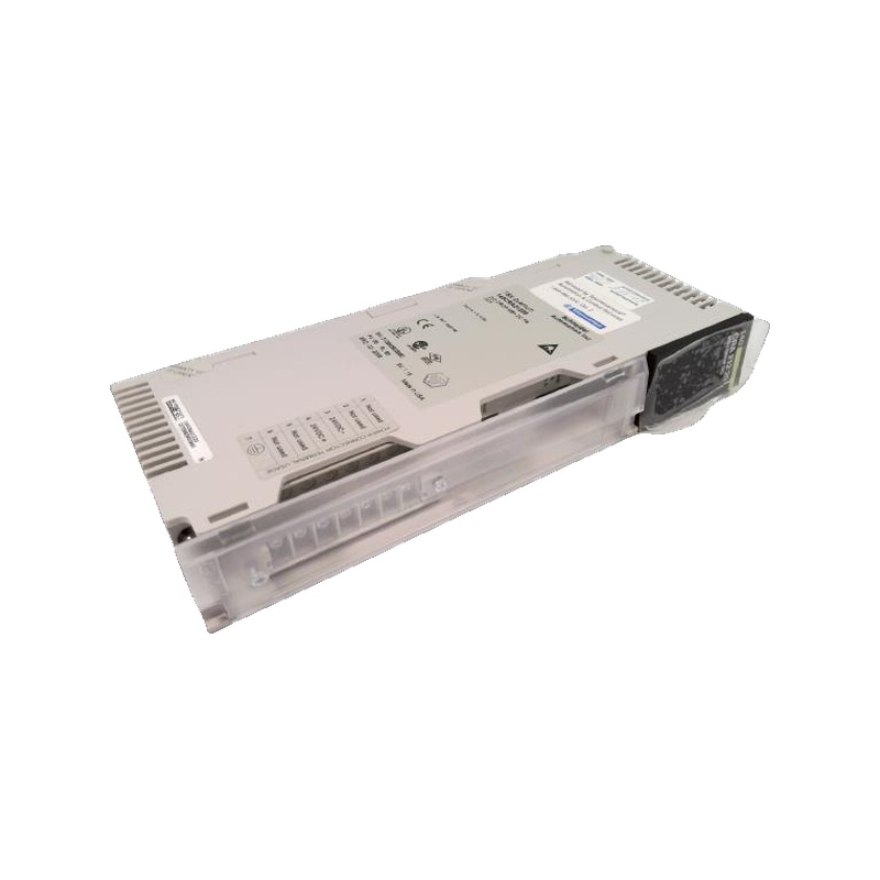Figure 1: Front view of the Schneider 140CRA21220C DIO Drop Interface showing its physical design and enclosure.