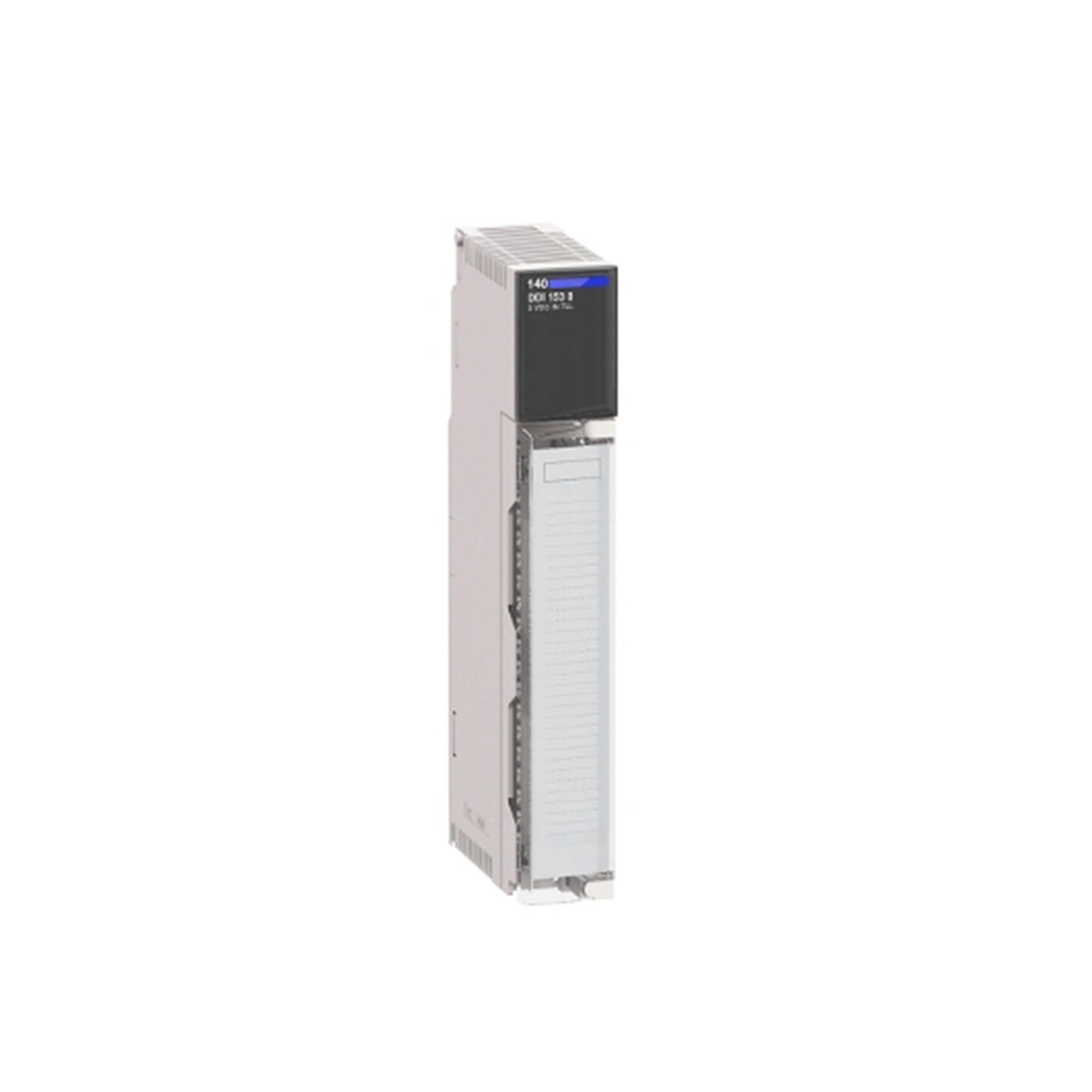 Figure 1: Front view of the Schneider 140DDI35300C DC showing its physical design and enclosure.