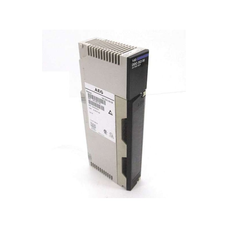 Figure 1: Front view of the Schneider 140DDO35300C Output Module showing its physical design and enclosure.