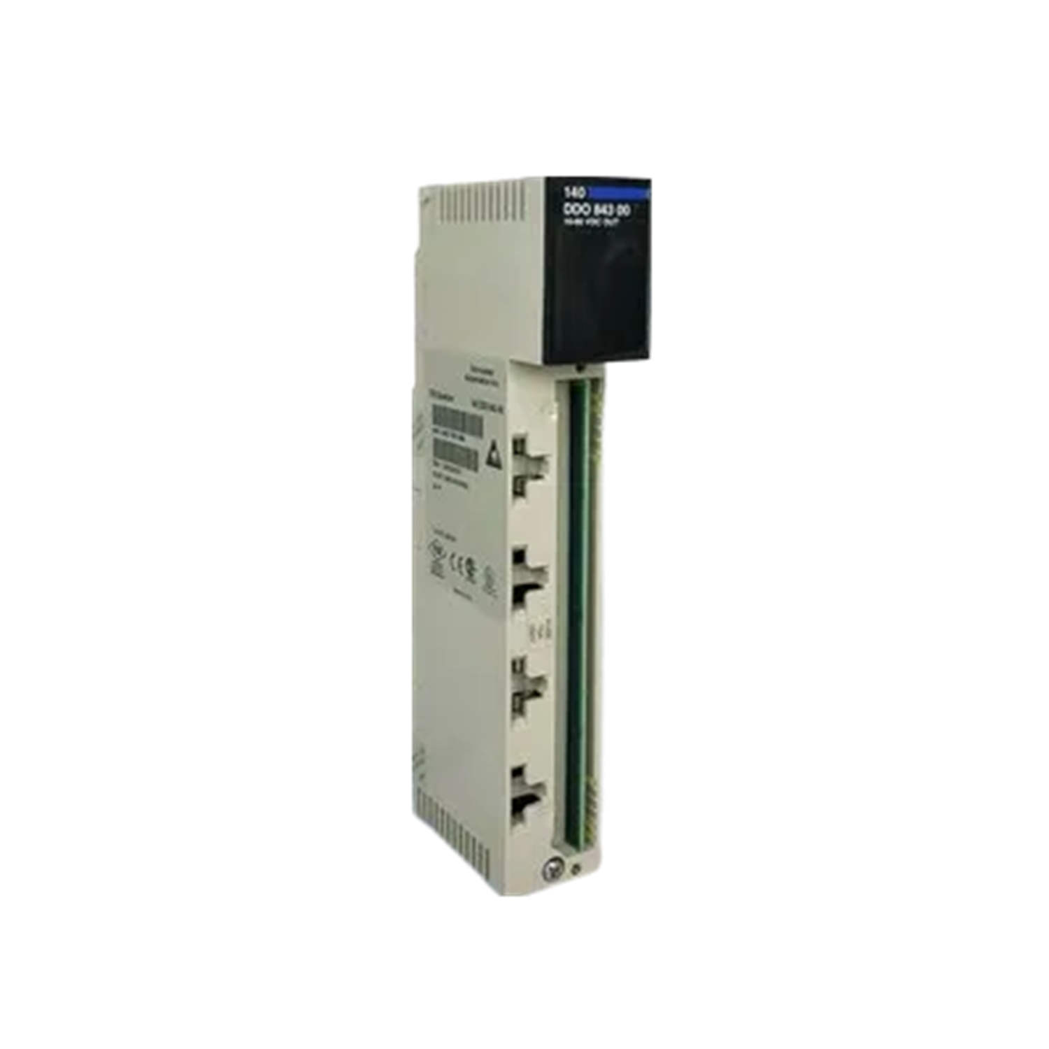 Figure 1: Front view of the Schneider 140DDO84300C Discrete Output Module showing its physical design and enclosure.