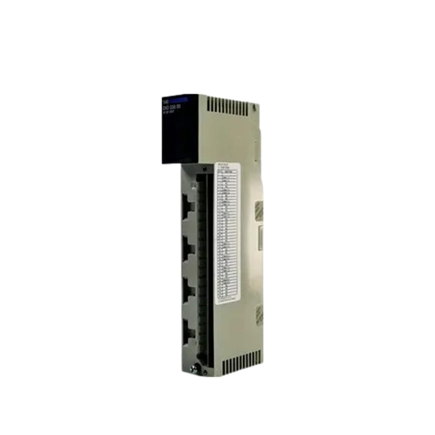 Figure 1: Front view of the Schneider 140DIO33000C Intrinsically Safe Discrete Output Module showing its physical design and enclosure.