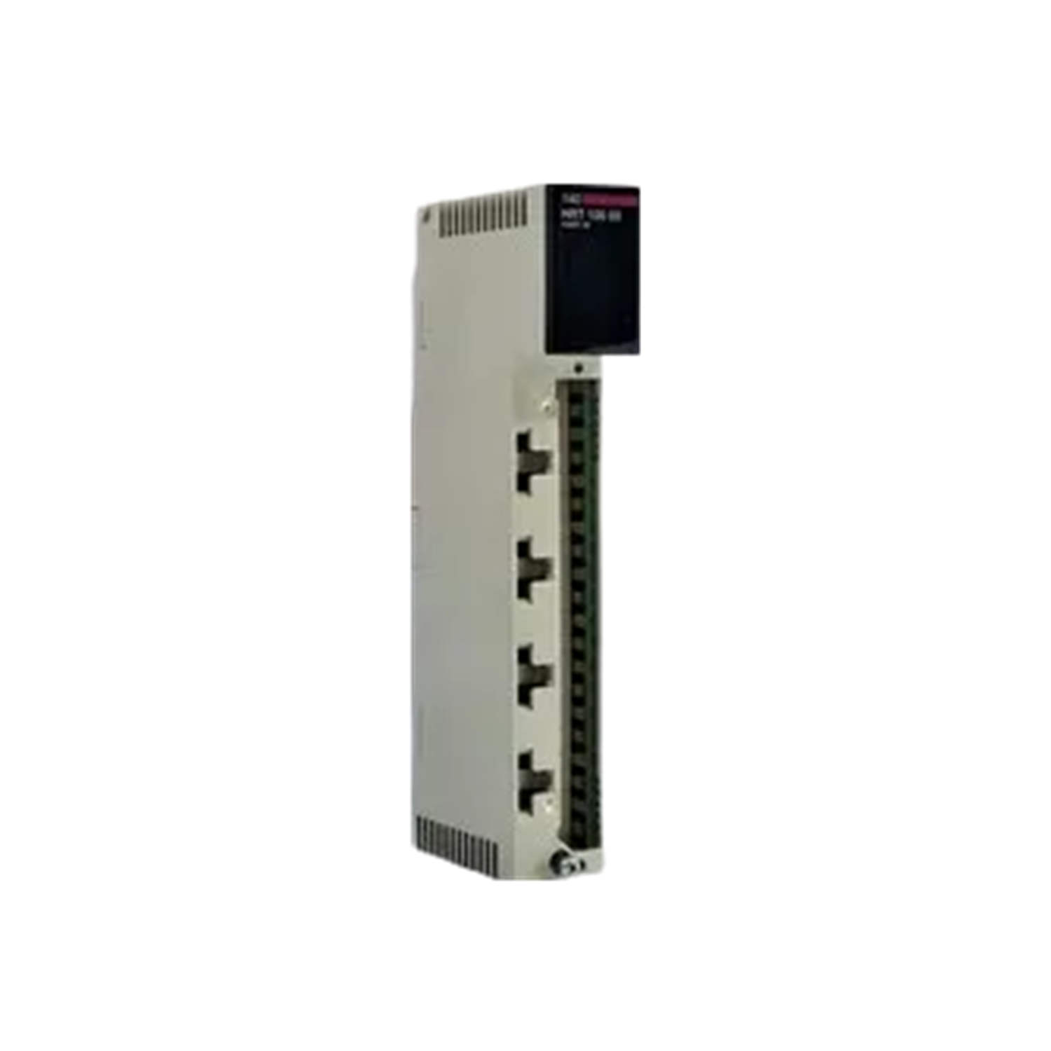 Figure 1: Front view of the Schneider 140HRT10000 industrial automation component showing its physical design and enclosure.