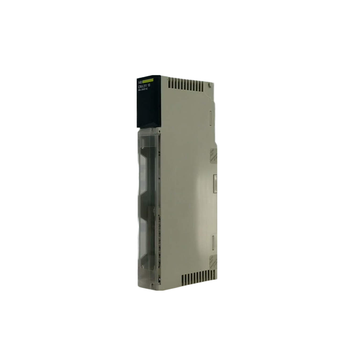 Figure 1: Front view of the Schneider 140NOE21110C TCP/IP Module showing its physical design and enclosure.