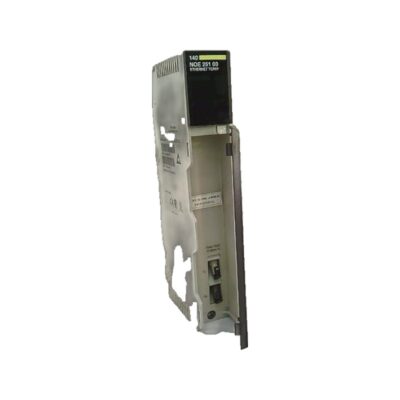 Figure 1: Front view of the Schneider 140NOE25100C Ethernet Module showing its physical design and enclosure.