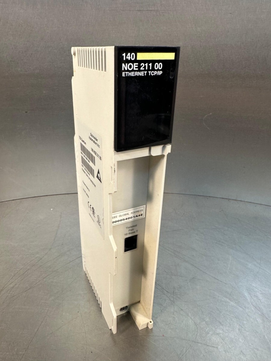 Figure 1: Front view of the Schneider 140NOE25110C TCP/IP Module showing its physical design and enclosure.