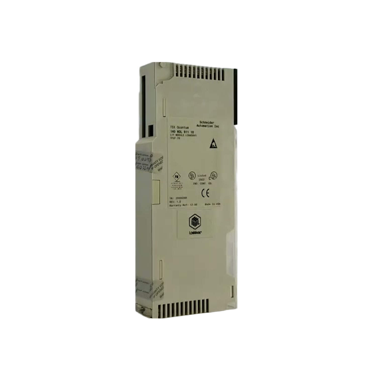 Figure 1: Front view of the Schneider 140NOL91110 Quantum Transceiver showing its physical design and enclosure.