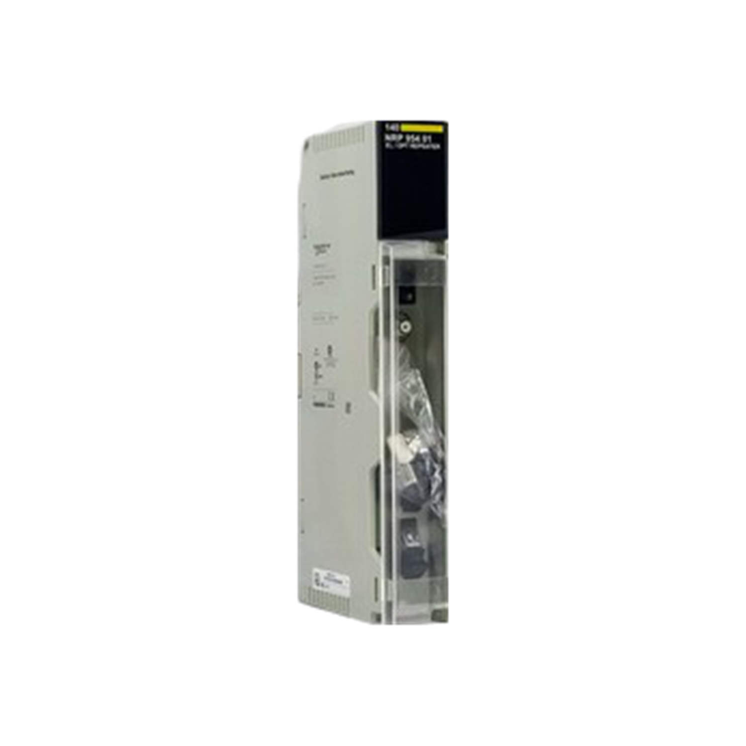 Figure 1: Front view of the Schneider 140NRP95401 industrial automation component showing its physical design and enclosure.