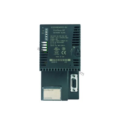Figure 2: Technical layout and connection details for the GE IC200BEM002 industrial automation component.