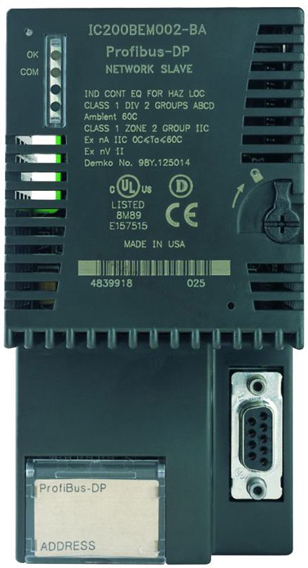 Figure 1: Front view of the GE IC200BEM003 industrial automation component showing its physical design and enclosure.