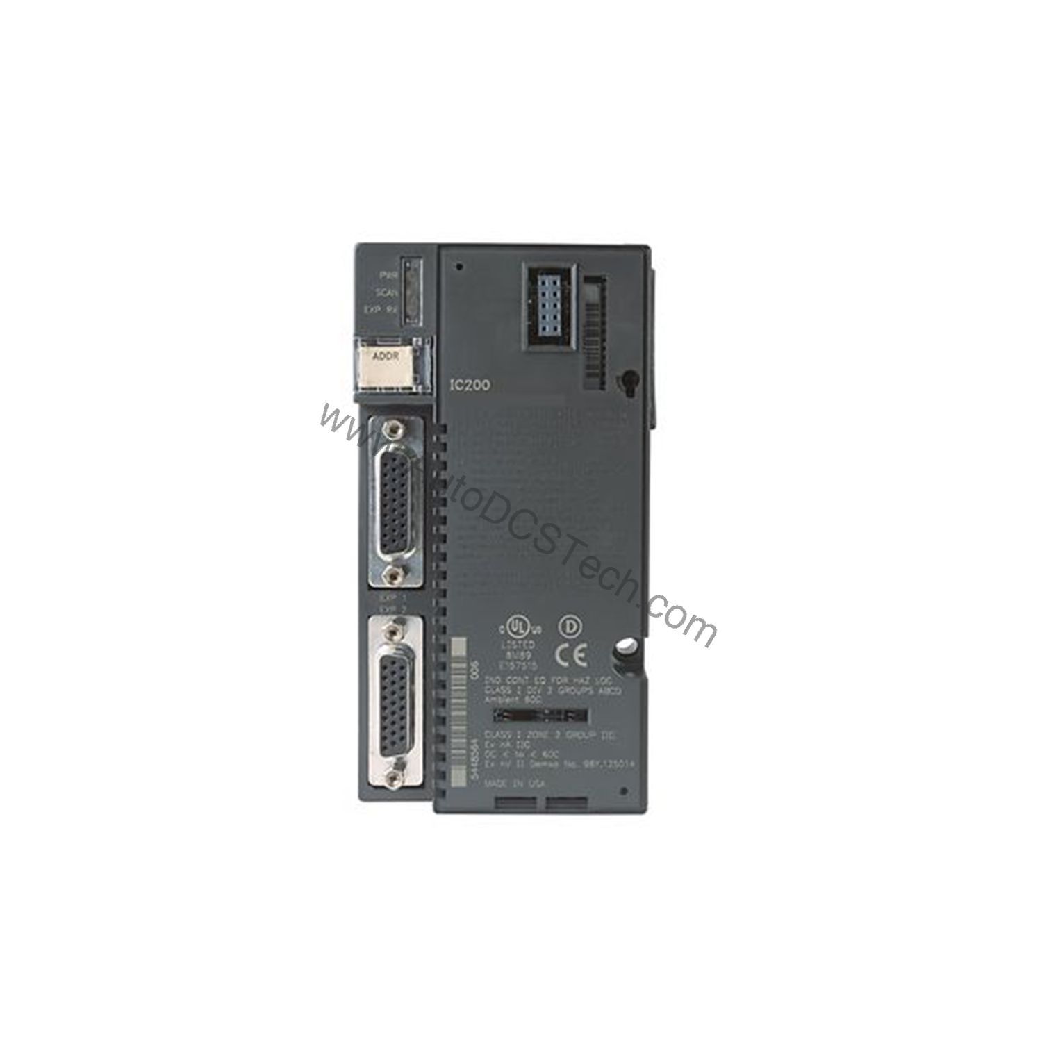 Figure 2: Technical layout and connection details for the GE IC200PNS001 industrial automation component.