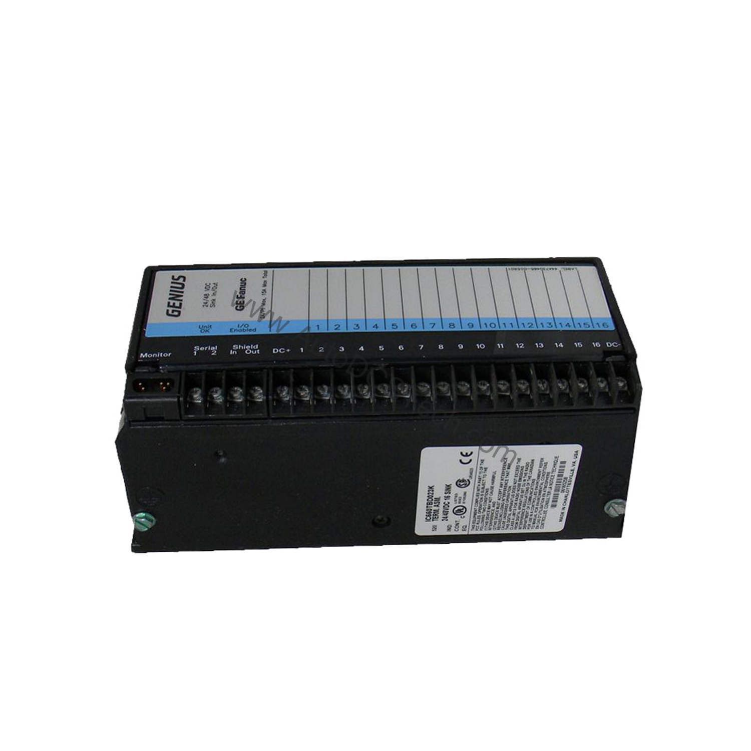 Figure 2: Technical layout and connection details for the GE IC660BBD023 industrial automation component.