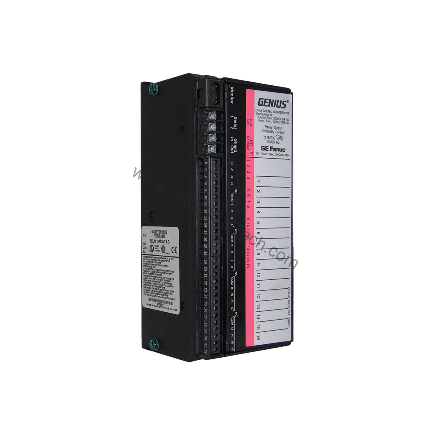 Figure 1: Front view of the GE IC660BBR100 industrial automation component showing its physical design and enclosure.