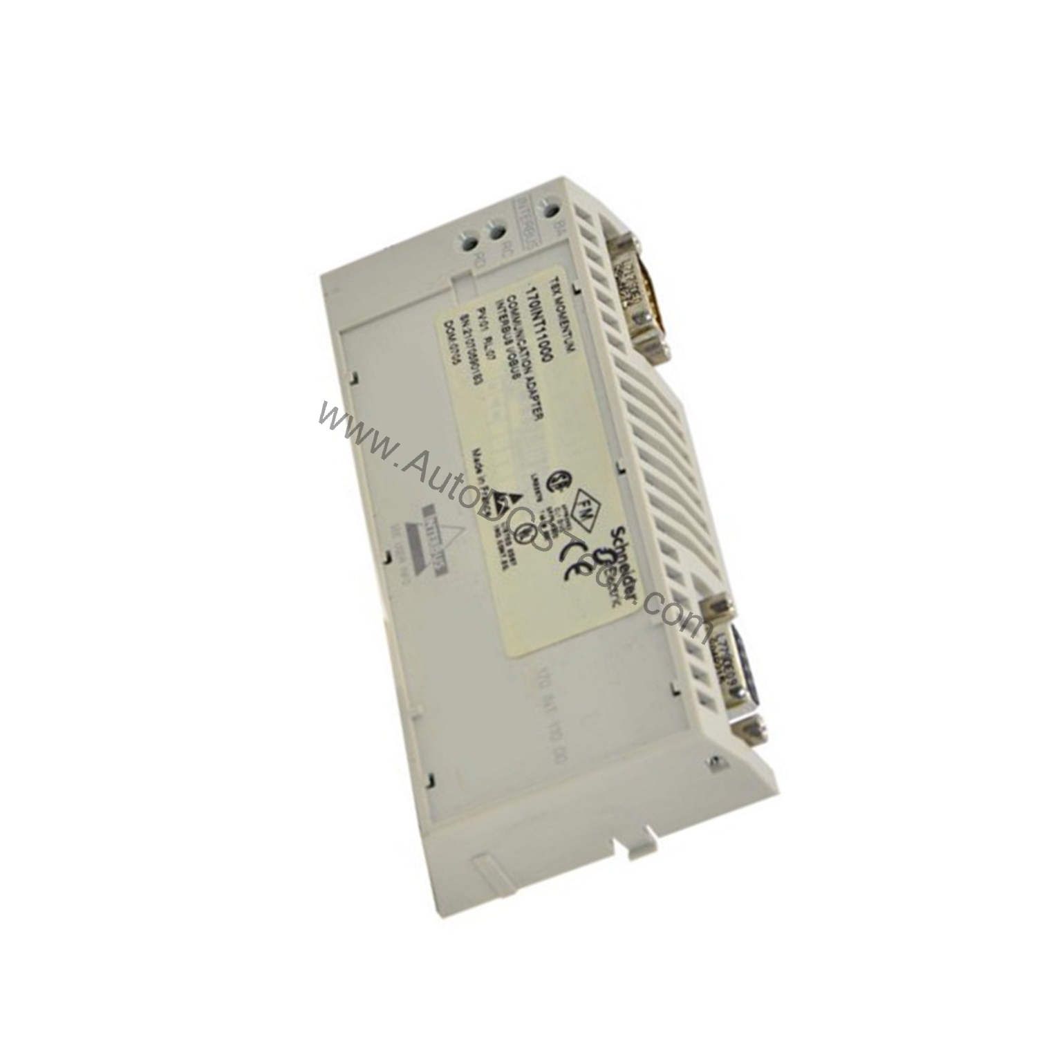 Figure 2: Technical layout and connection details for the Schneider 170INT11000C industrial automation component.