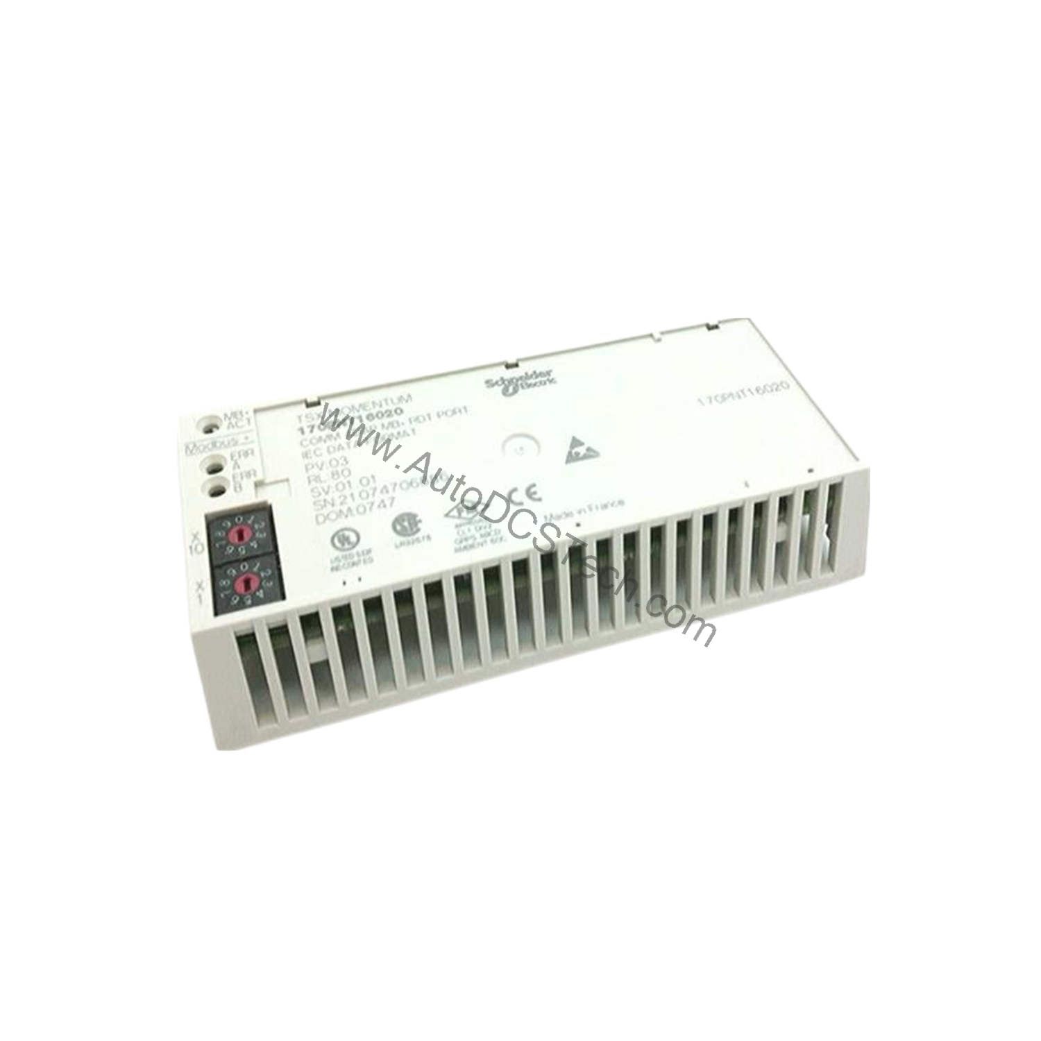 Figure 1: Front view of the Schneider 170PNT16020C industrial automation component showing its physical design and enclosure.