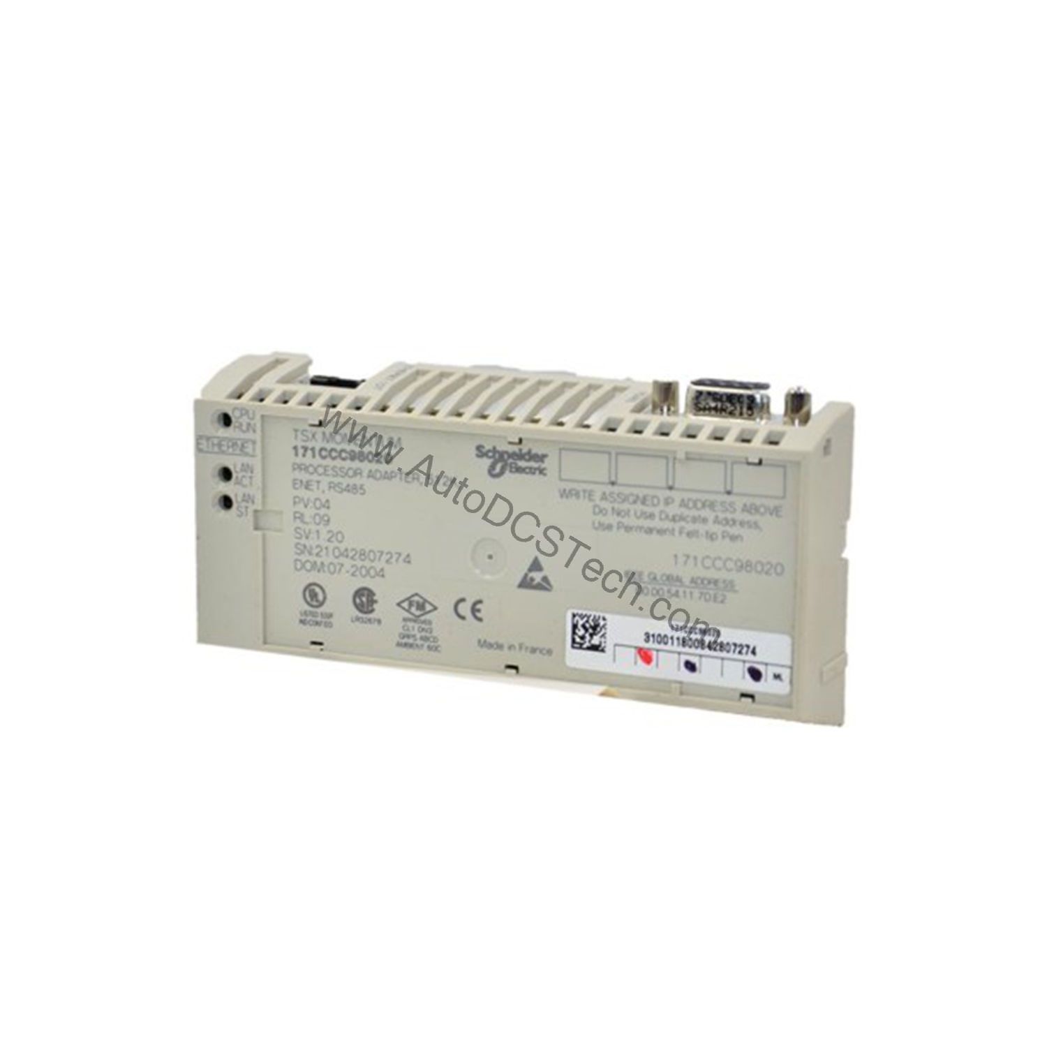 Figure 1: Front view of the Schneider 171CCC98020 industrial automation component showing its physical design and enclosure.