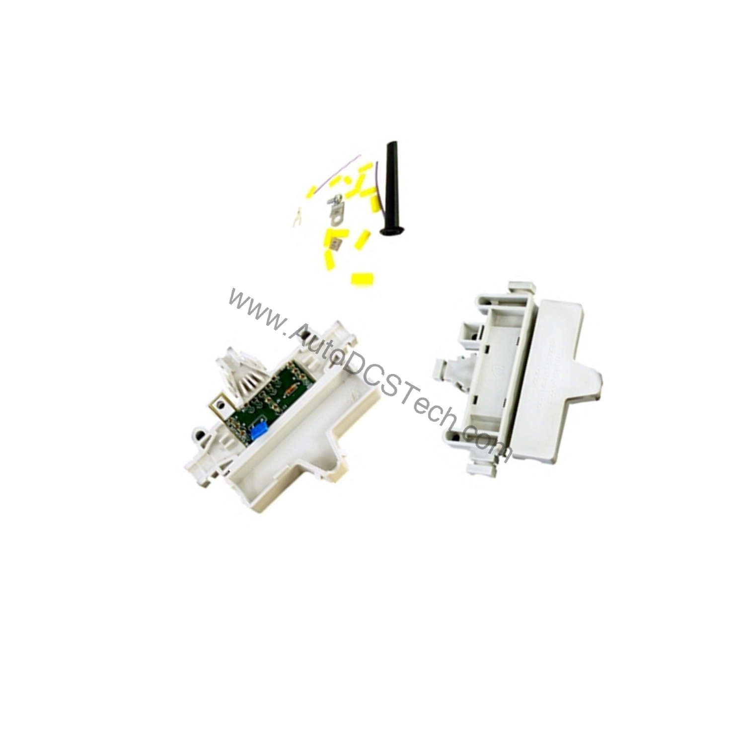 Figure 2: Technical layout and connection details for the Schneider 990NAD23000 industrial automation component.