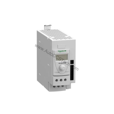 Figure 1: Front view of the Schneider ABL8BBU24200 industrial automation component showing its physical design and enclosure.