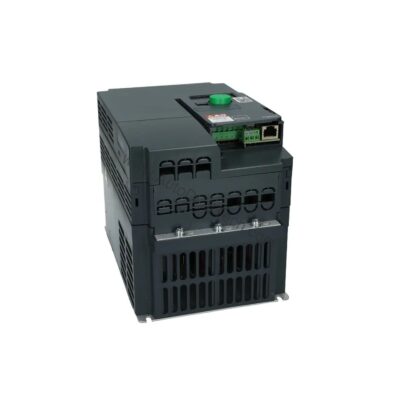 Figure 1: Front view of the Schneider ATV320U55N4C industrial automation component showing its physical design and enclosure.
