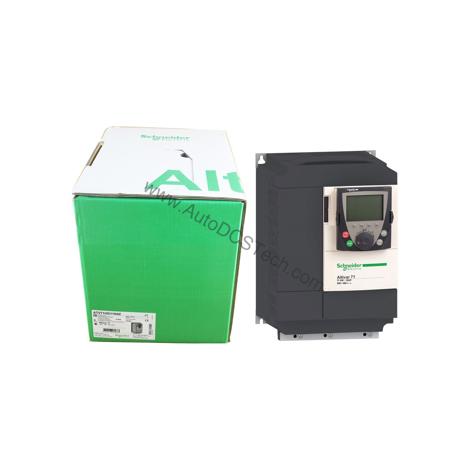 Figure 1: Front view of the Schneider ATV71HC16N4 industrial automation component showing its physical design and enclosure.