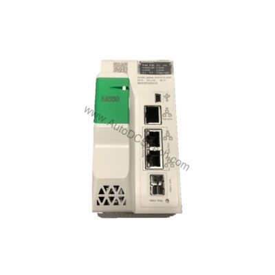 Figure 2: Technical layout and connection details for the Schneider BMEH586040 industrial automation component.