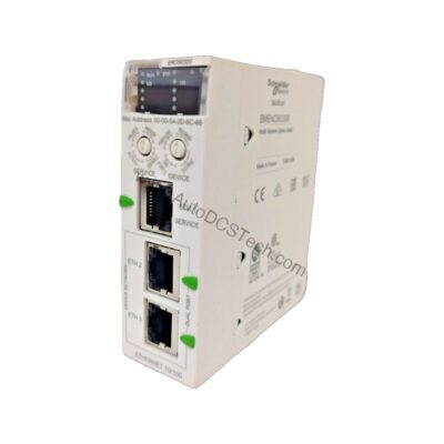 Figure 1: Front view of the Schneider BMENOS0300 industrial automation component showing its physical design and enclosure.