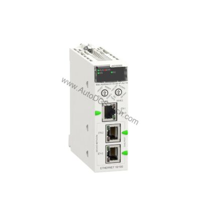Figure 2: Technical layout and connection details for the Schneider BMENOS0300C industrial automation component.