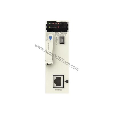 Figure 1: Front view of the Schneider BMXP341000H industrial automation component showing its physical design and enclosure.