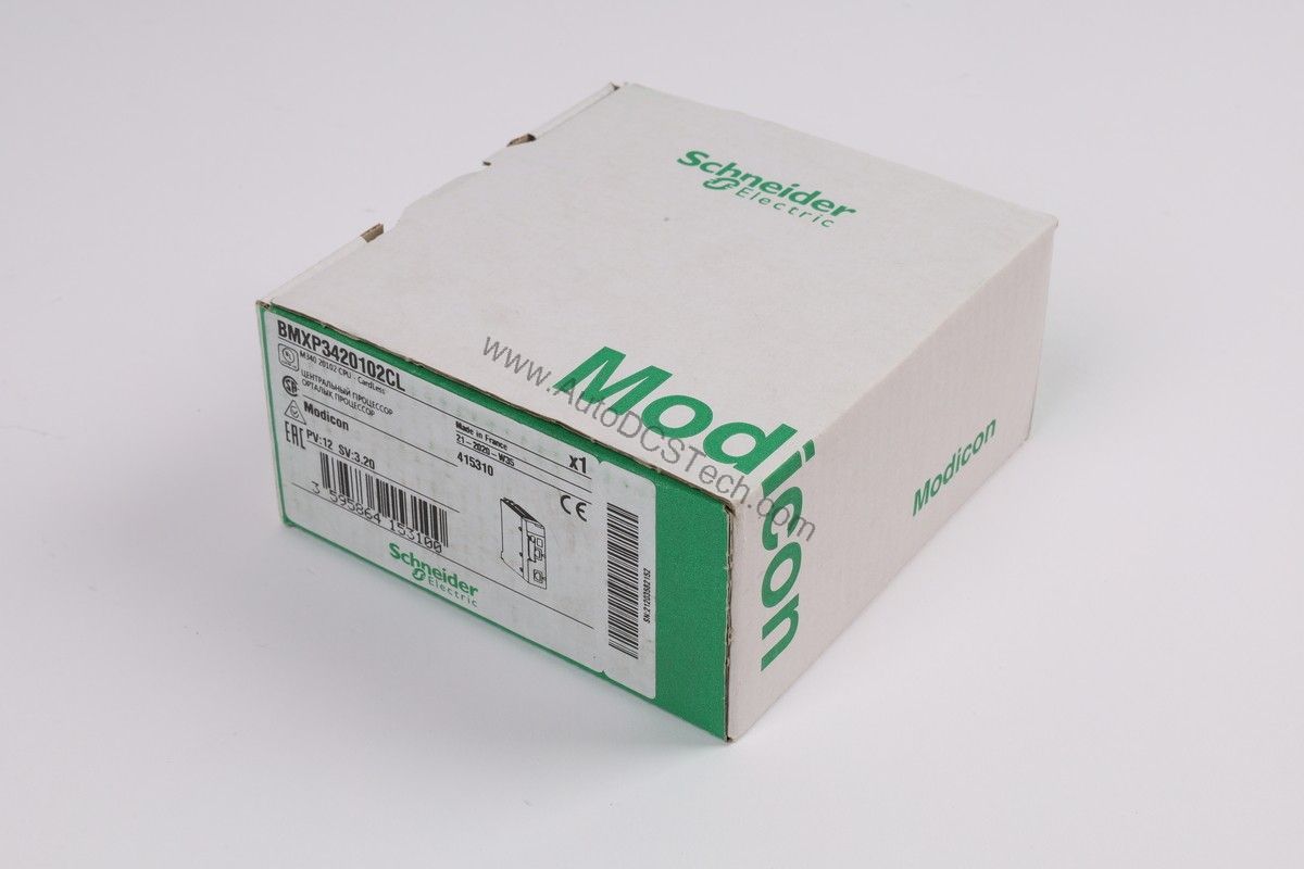 Figure 1: Front view of the Schneider BMXP3420102CL industrial automation component showing its physical design and enclosure.