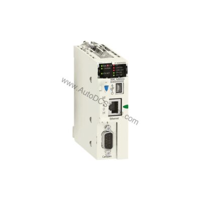 Figure 2: Technical layout and connection details for the Schneider BMXP3420302H industrial automation component.