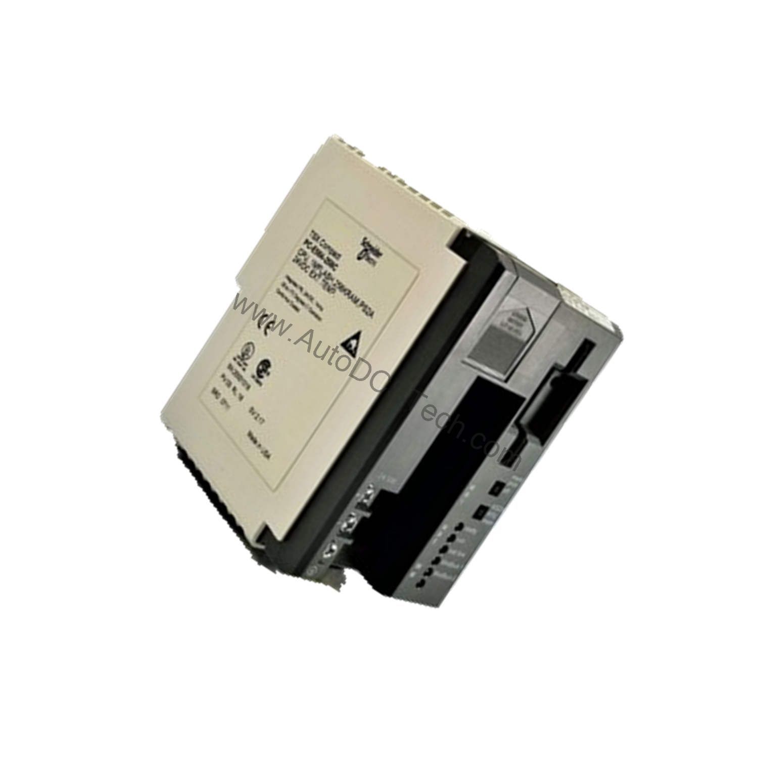 Figure 2: Technical layout and connection details for the Schneider PC-E984-785 industrial automation component.