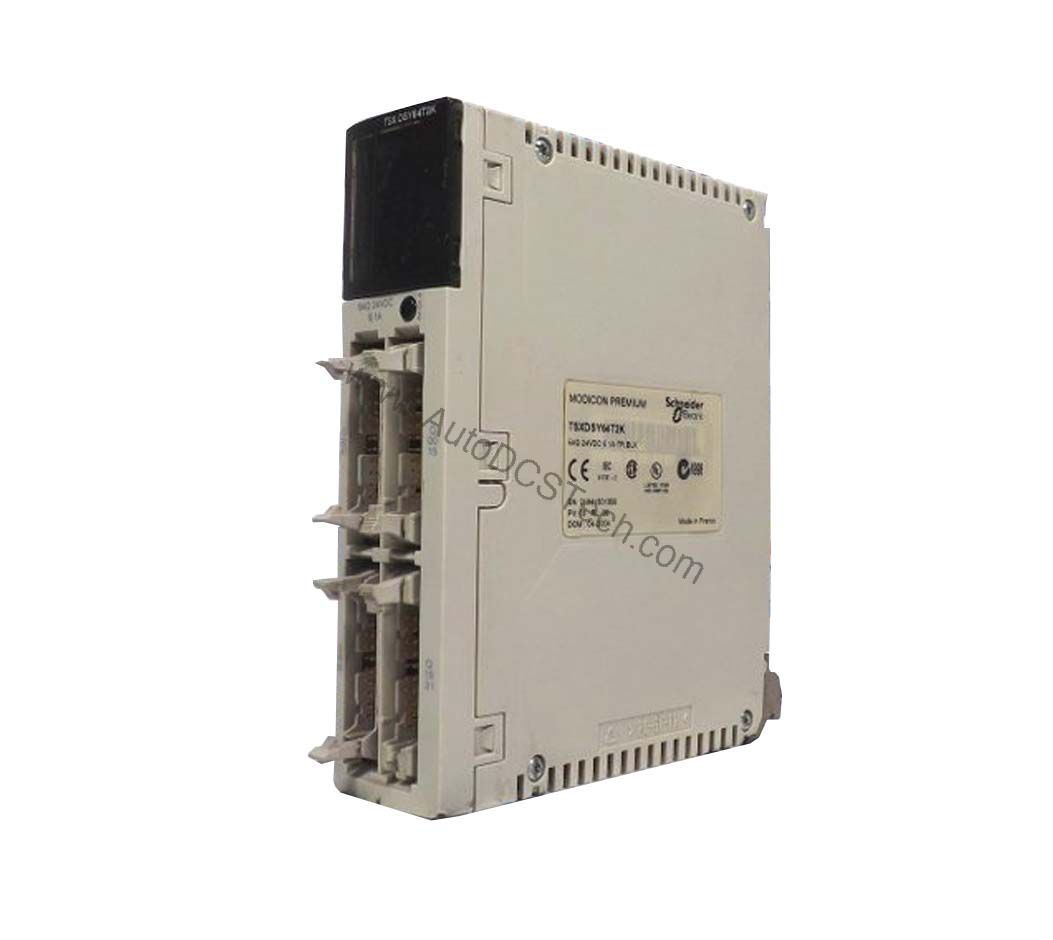 Figure 2: Technical layout and connection details for the Schneider TSXDSY08R5A industrial automation component.