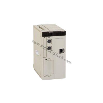 Figure 1: Front view of the Schneider TSXP57453M industrial automation component showing its physical design and enclosure.