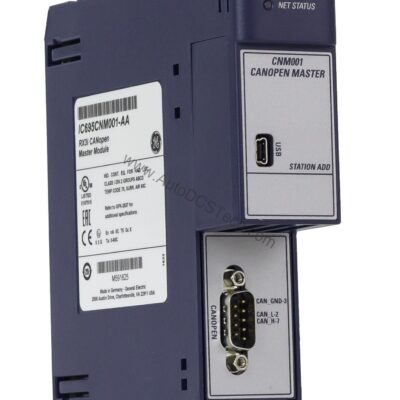 Figure 1: Front view of the GE IC695CNM001 industrial automation component showing its physical design and enclosure.