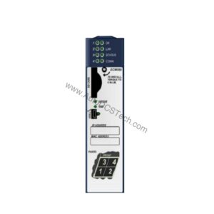 Figure 2: Technical layout and connection details for the GE IC695ECM850 industrial automation component.
