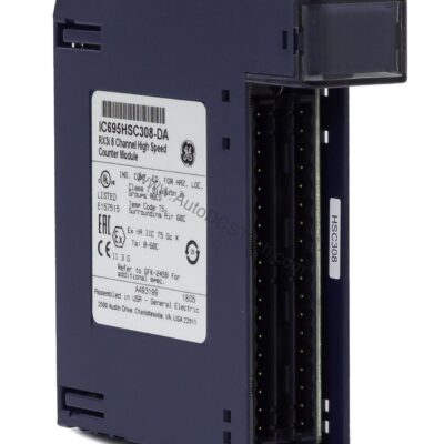 Figure 1: Front view of the GE IC695HSC308 industrial automation component showing its physical design and enclosure.