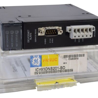 Figure 1: Front view of the GE IC693DNS201 industrial automation component showing its physical design and enclosure.