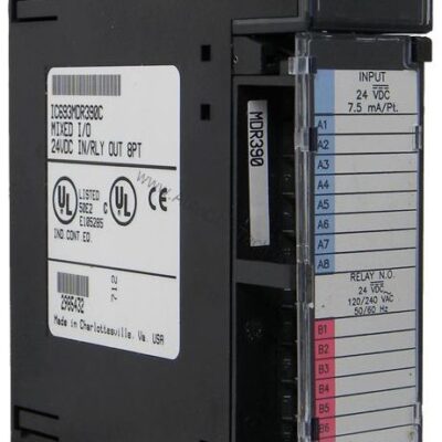 Figure 1: Front view of the GE IC693MDR390 industrial automation component showing its physical design and enclosure.