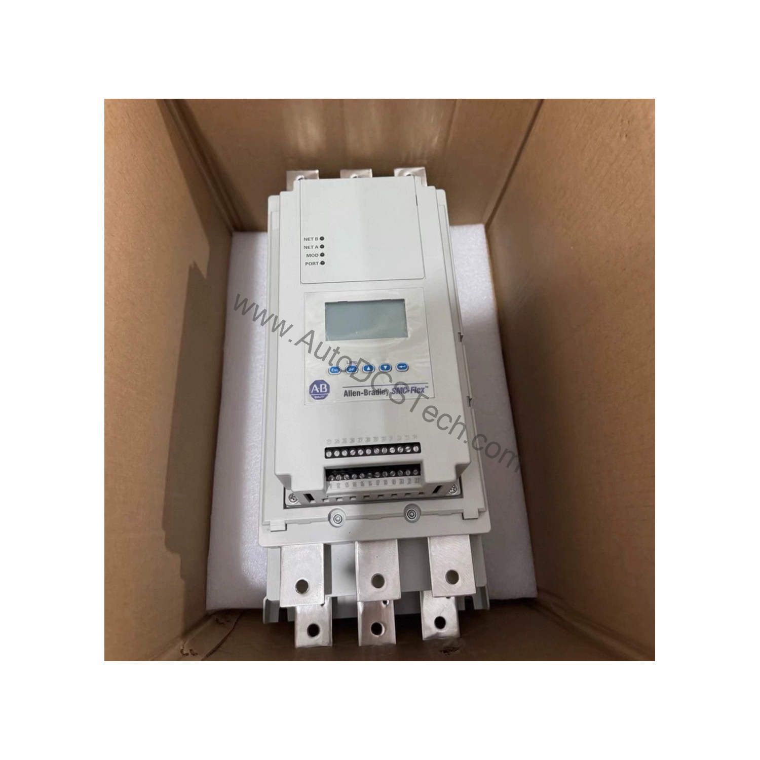 Figure 1: Front view of the Allen-Bradley 150-F43NBDD industrial automation component showing its physical design and enclosure.