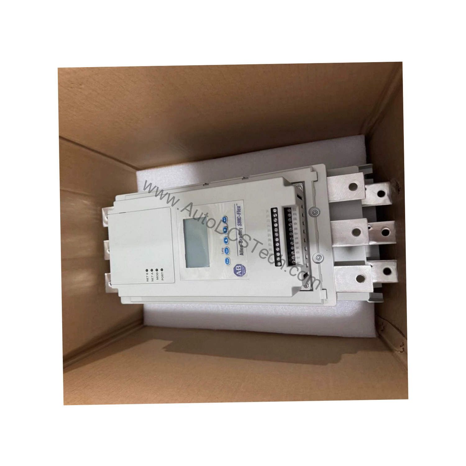 Figure 2: Technical layout and connection details for the Allen-Bradley 150-F43NBDD industrial automation component.