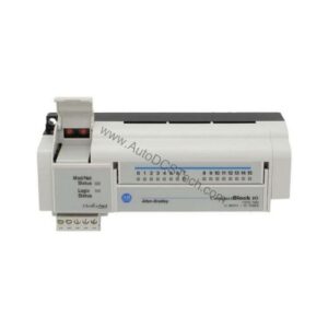 Figure 1: Front view of the Allen-Bradley 1791DS-IB16 industrial automation component showing its physical design and enclosure.