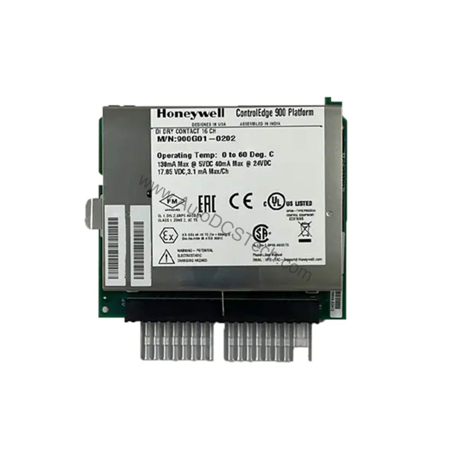 Figure 1: Front view of the Honeywell 900G32-0001 industrial automation component showing its physical design and enclosure.