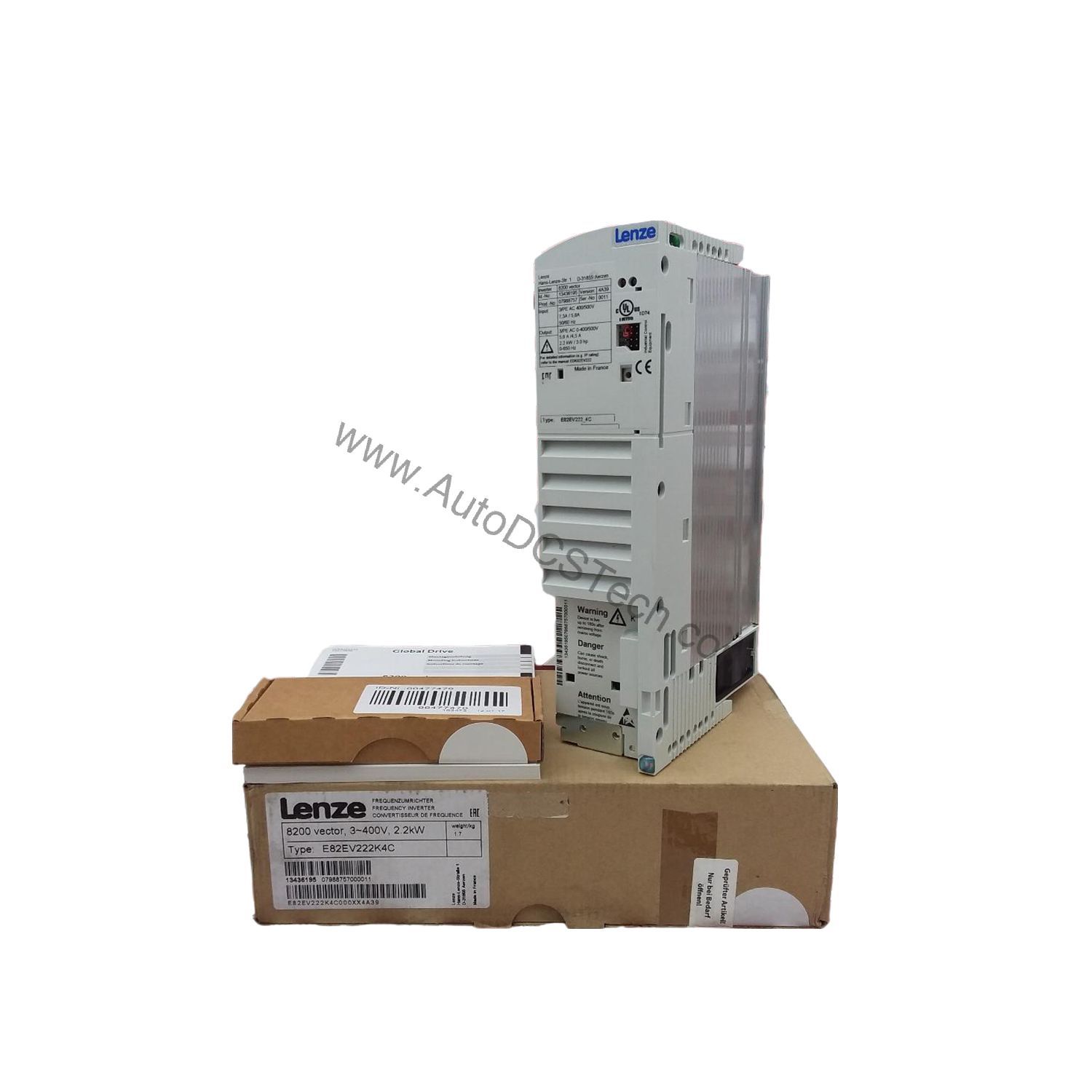 Figure 1: Front view of the Lenze E82EV222K4C industrial automation component showing its physical design and enclosure.