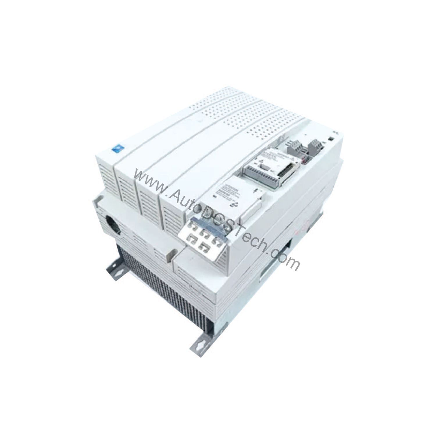 Figure 2: Technical layout and connection details for the Lenze E82EV303-4B201 industrial automation component.