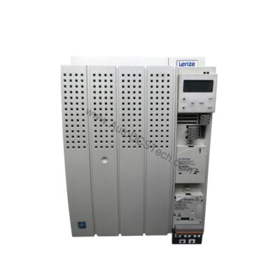 Figure 1: Front view of the Lenze E82EV303K4B201 industrial automation component showing its physical design and enclosure.